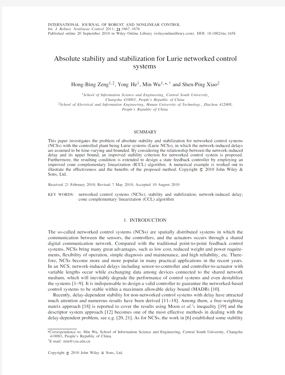 Absolute stability and stabilization for Lurie networked control