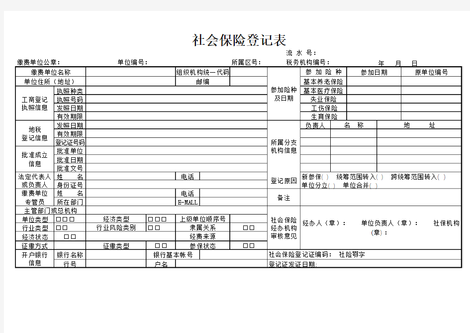 武汉市社会保险登记表