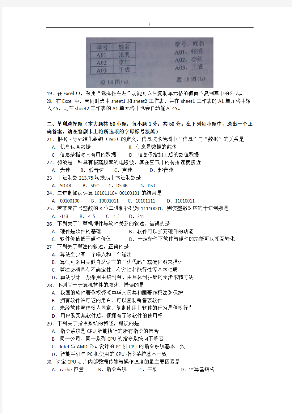 江苏省2015专转本 计算机真题(含答案)
