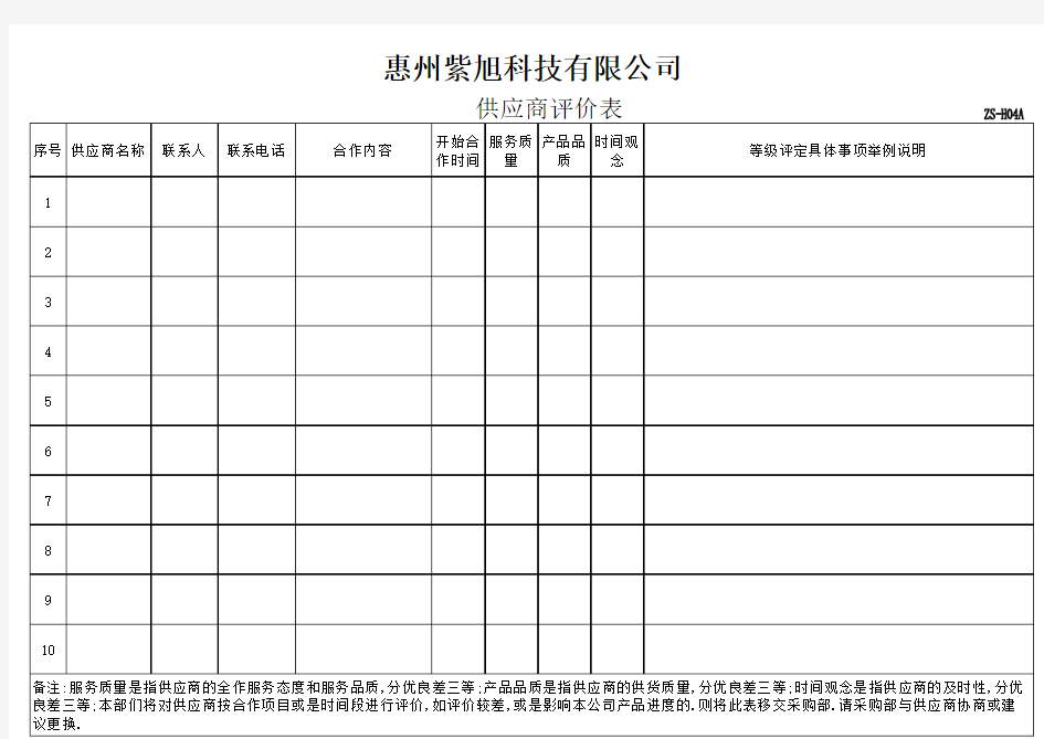 供应商评价表