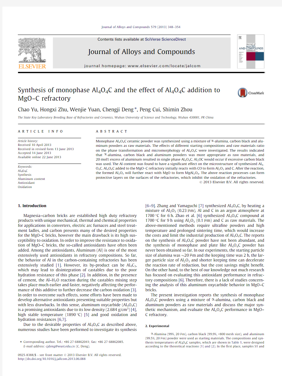 Synthesis of monophase Al4O4C and the effect of Al4O4C addition to MgO–C refractory