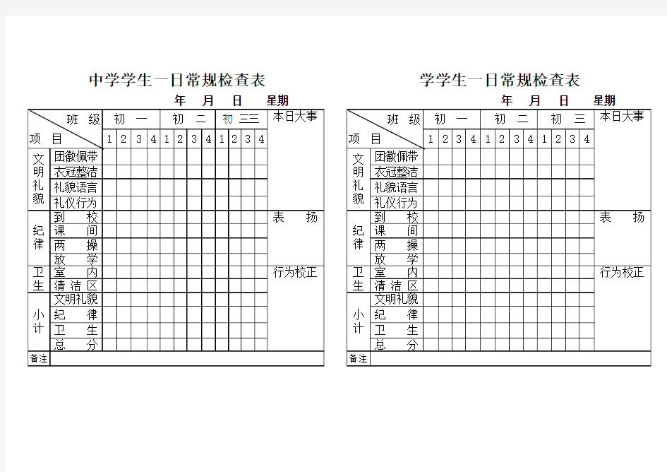 学生一日常规检查表