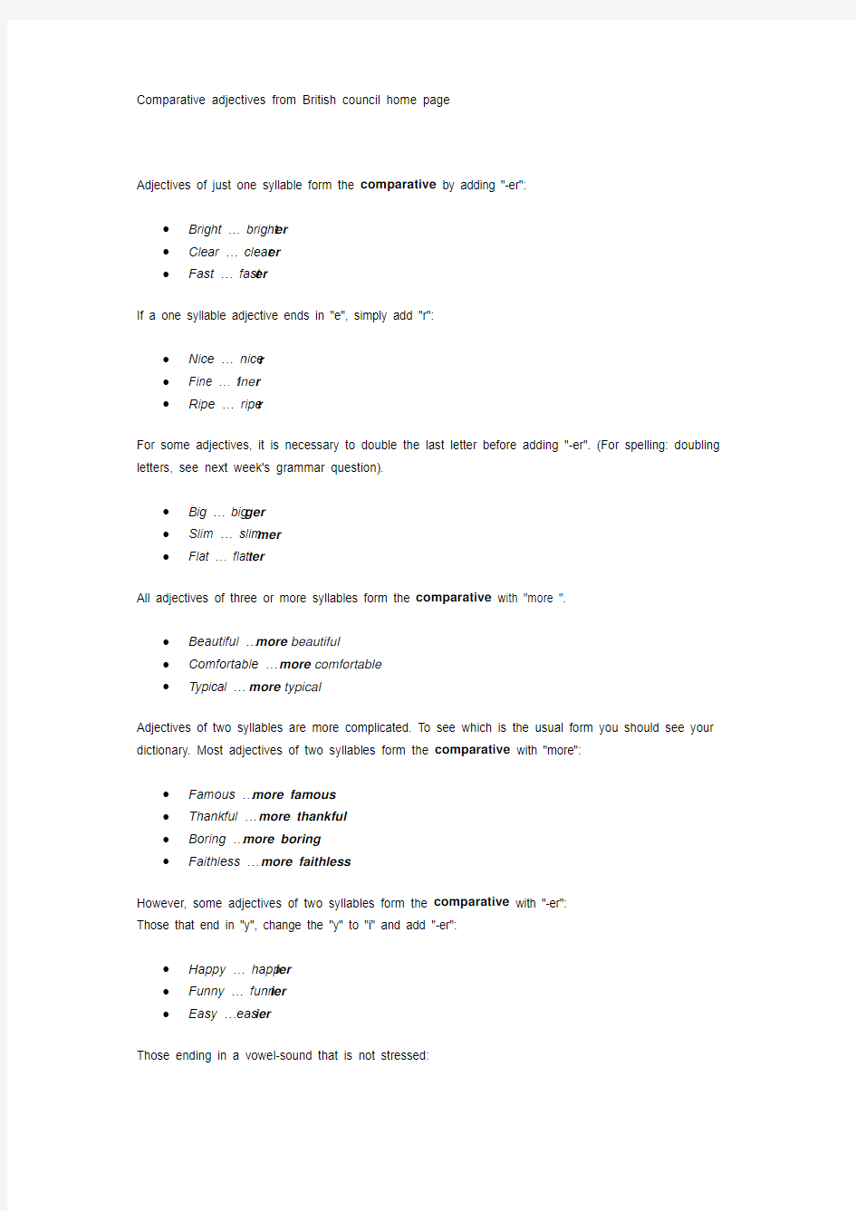 Comparative adjectives from British council home page