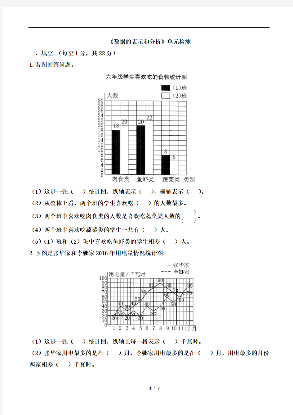 北师大版五年级下册数学《数据的表示和分析》单元测试题(含答案)