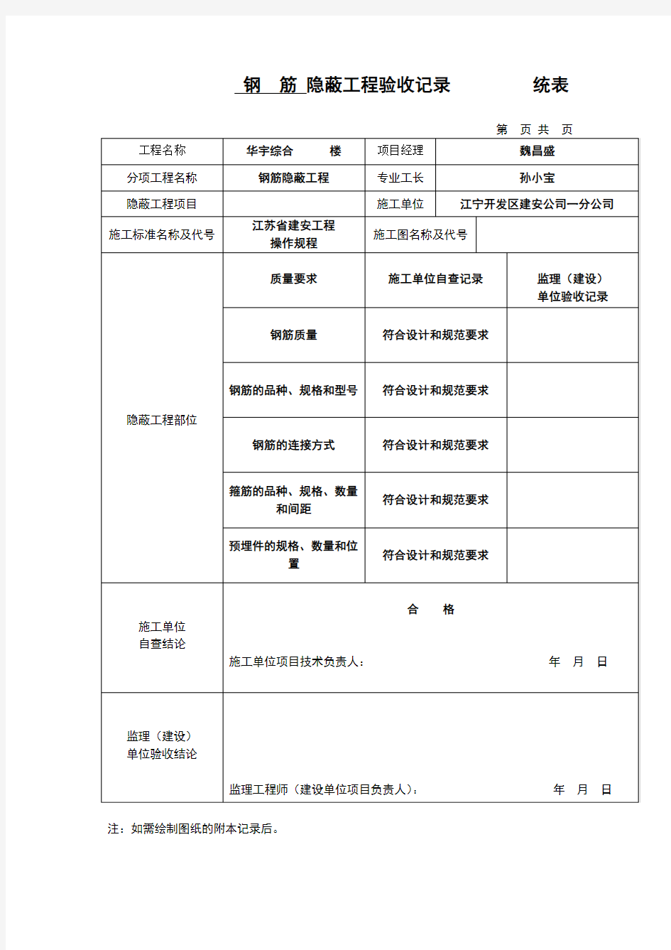 钢筋隐蔽工程验收记录