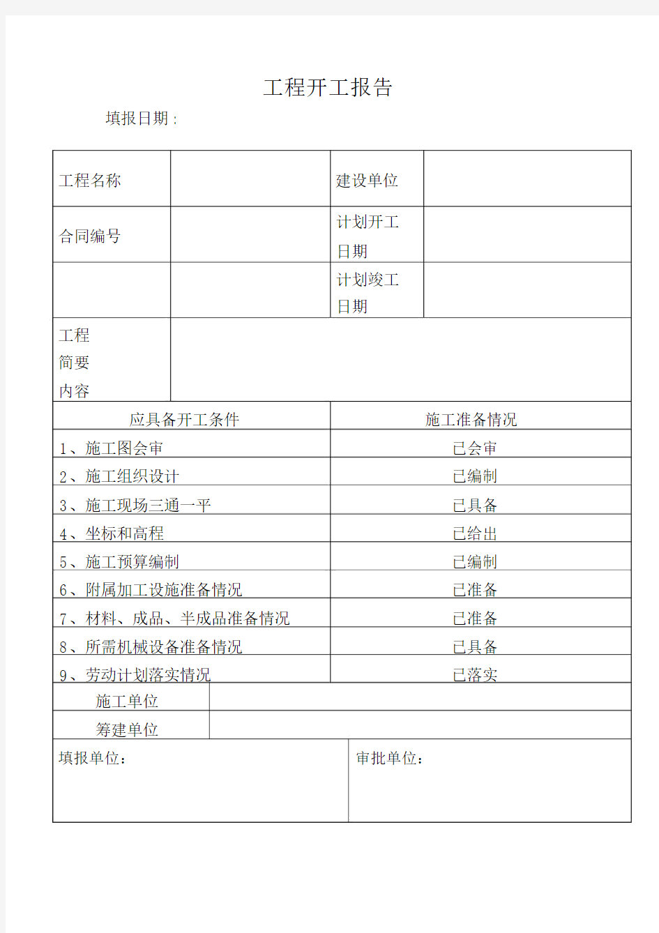 工程开工报告标准格式.docx