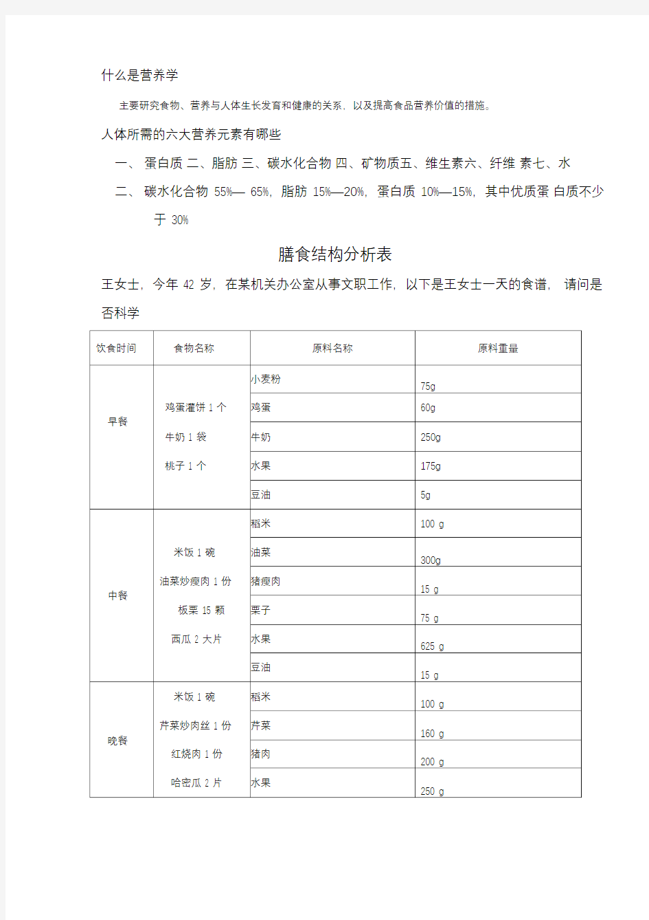 膳食结构分析表