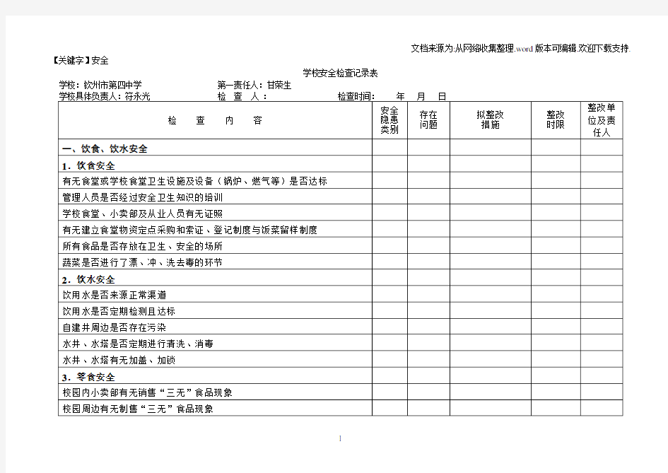 【安全】最新学校安全检查记录表