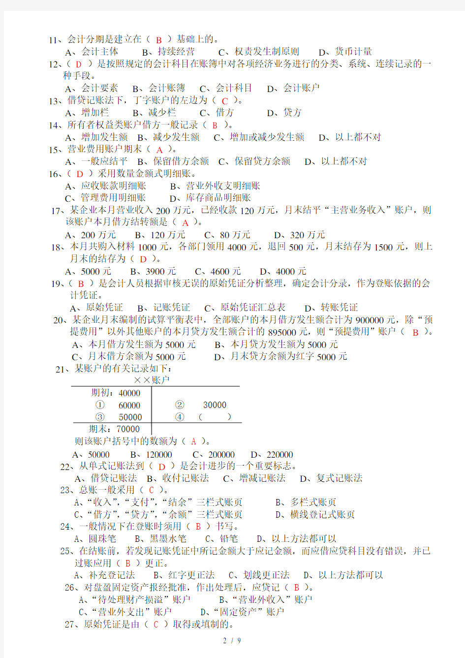 初级会计学试题及复习资料