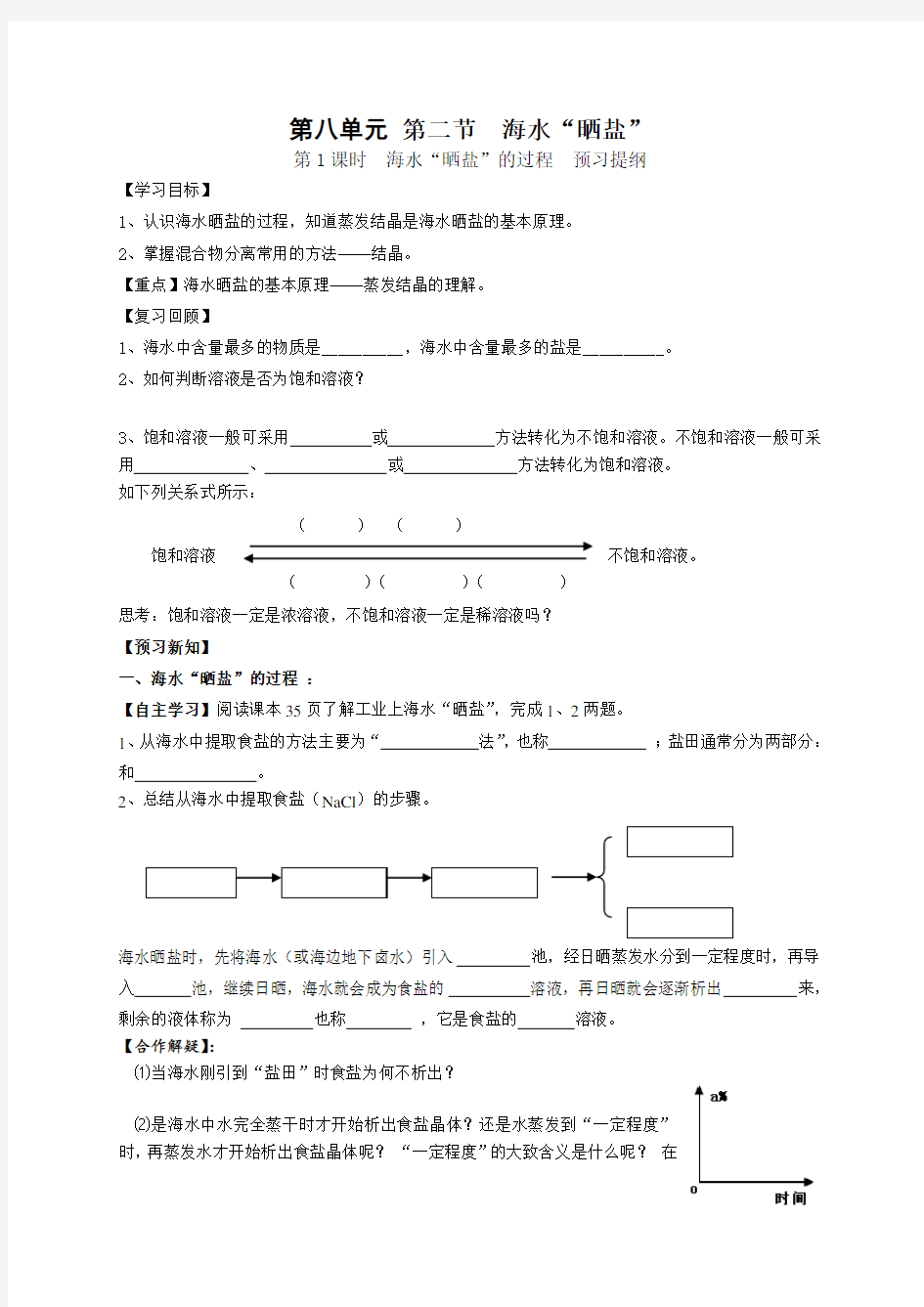 初中海水晒盐的过程预习题纲