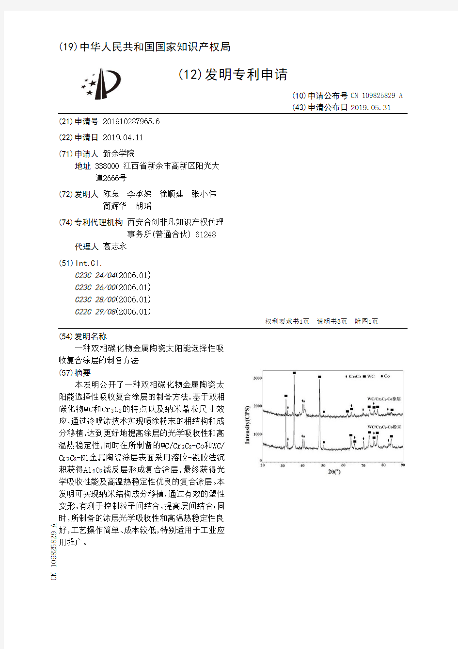 【CN109825829A】一种双相碳化物金属陶瓷太阳能选择性吸收复合涂层的制备方法【专利】