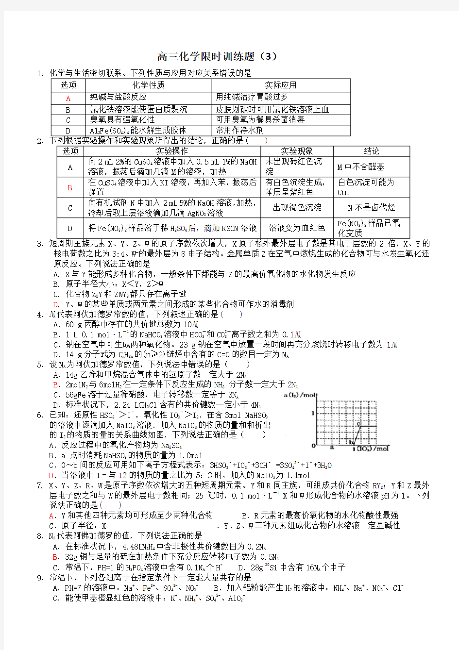 高三化学限时训练题(3)