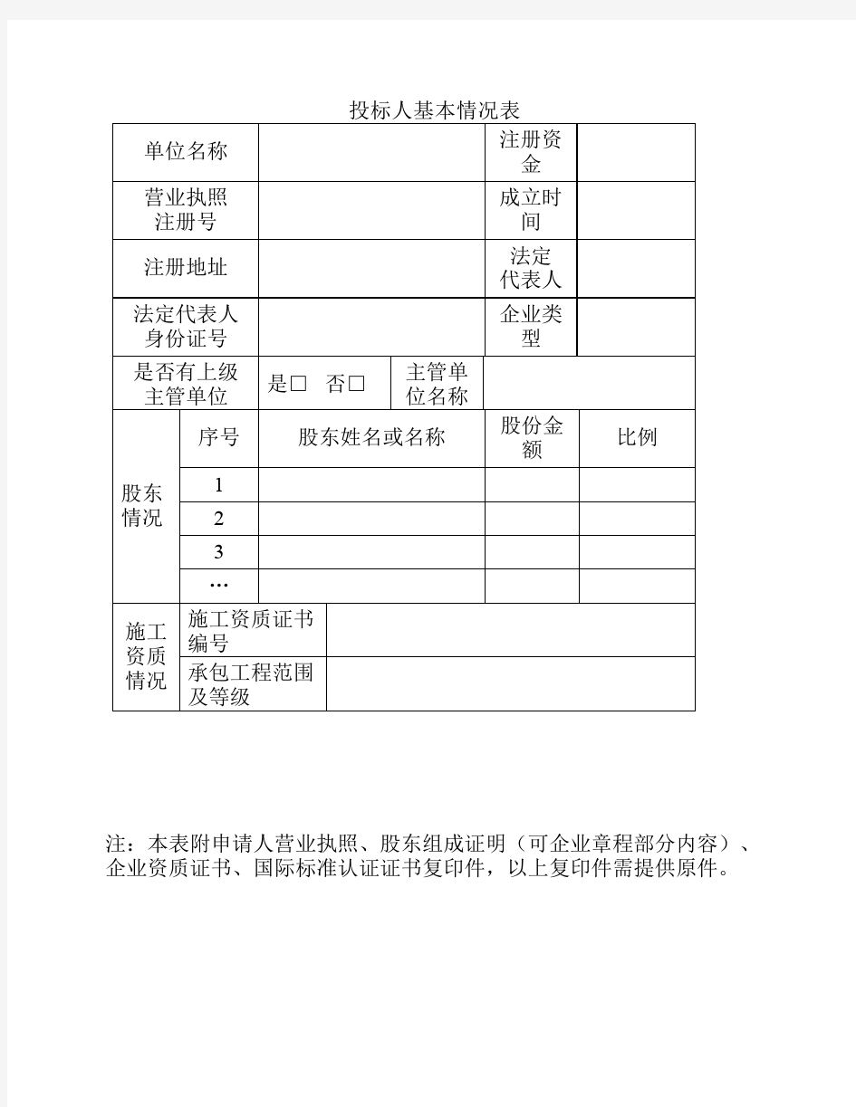 投标人基本情况表1