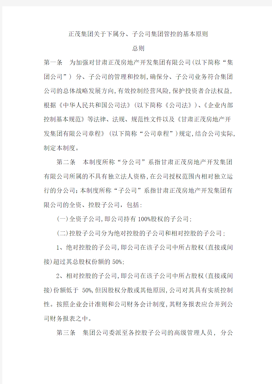 集团公司下属公司管理制度