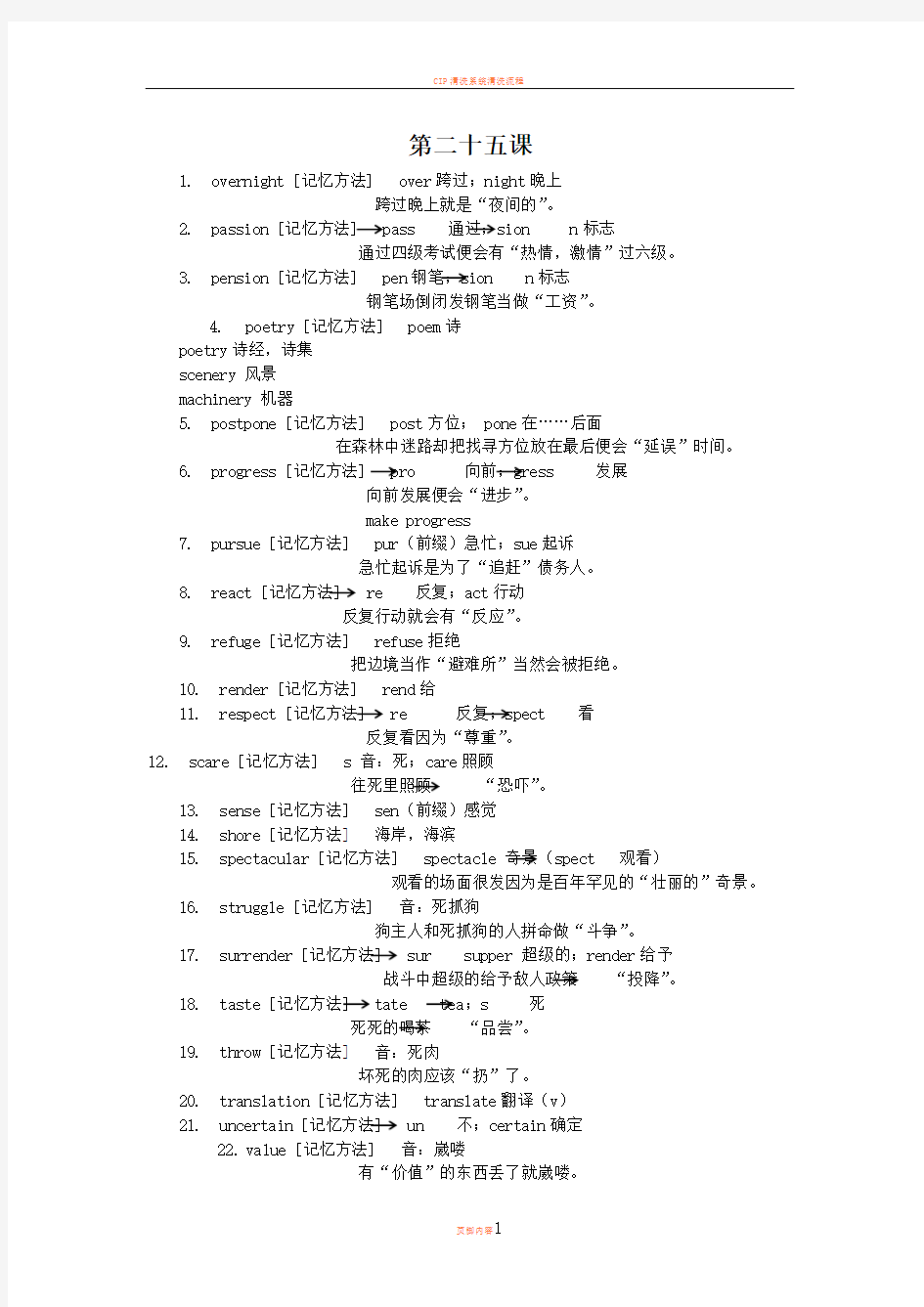 cir4超脑词汇(很有趣的记忆单词方法哦) 25第二十五课