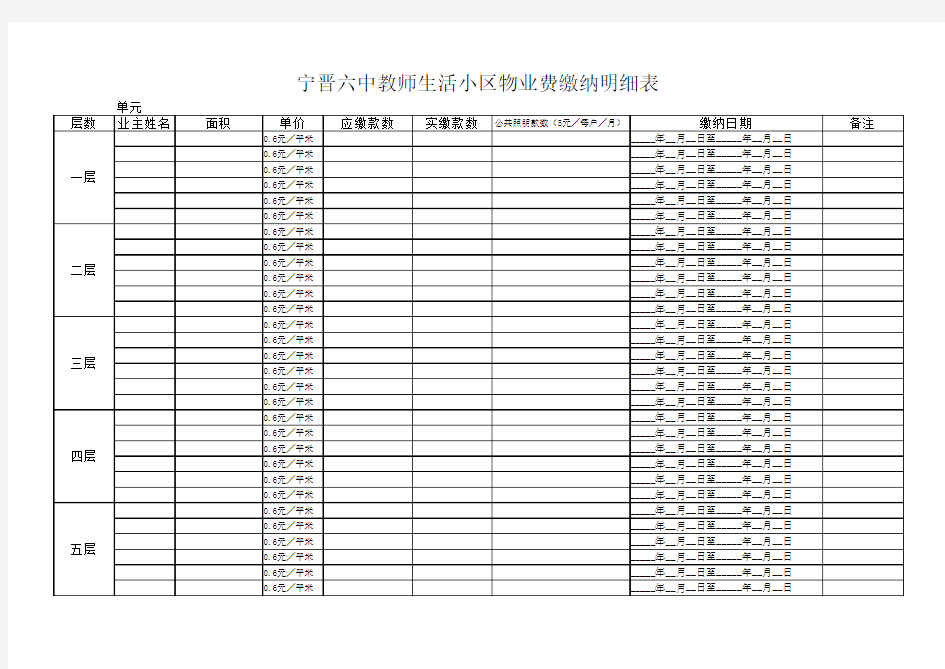 物业费缴纳明细表