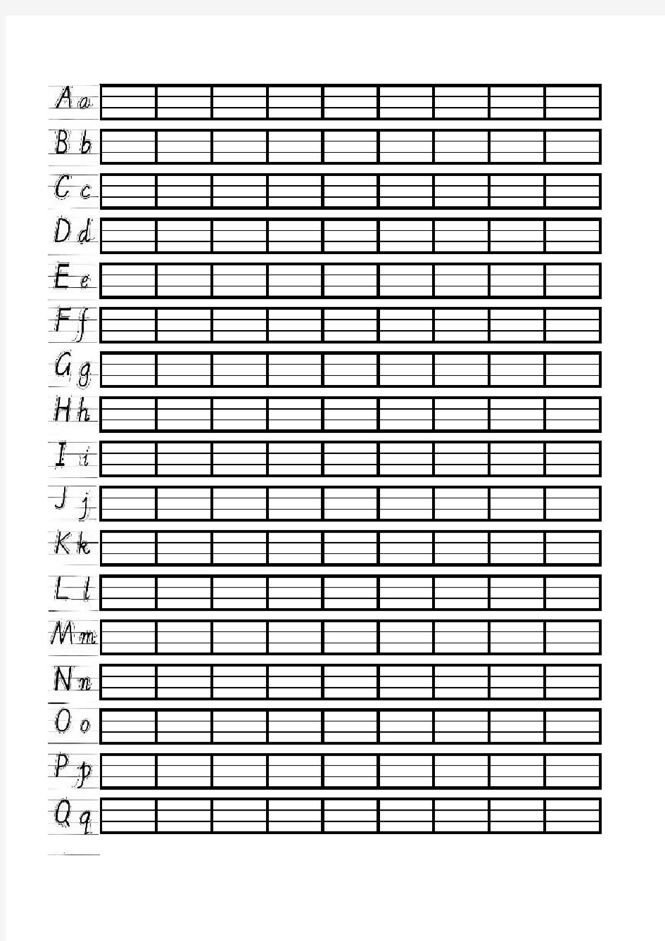 英语字母书法练习模板四线三格练习纸(a4电子打印版)