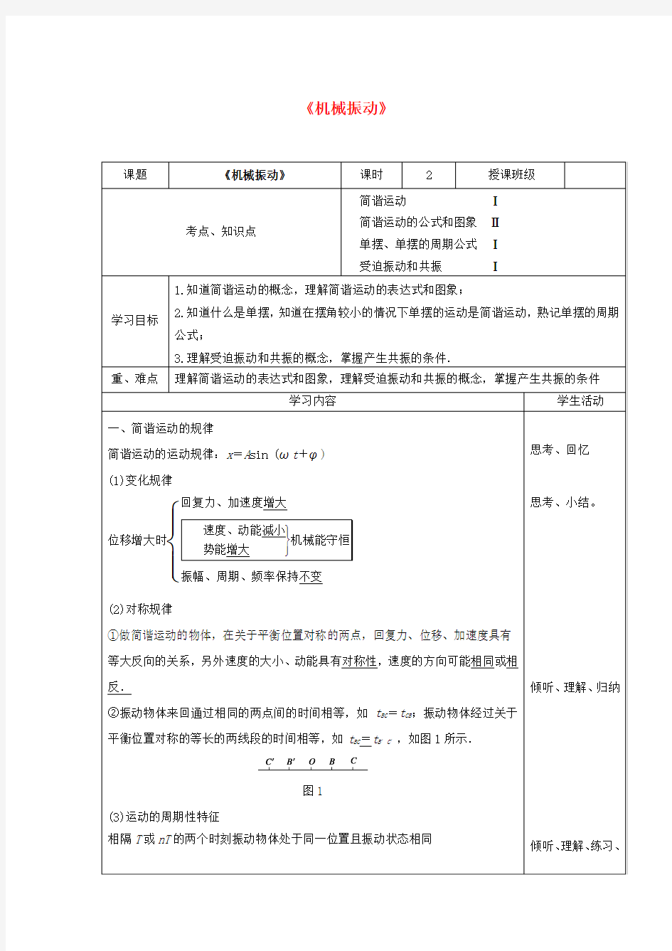 高三物理一轮复习《机械振动》教学设计