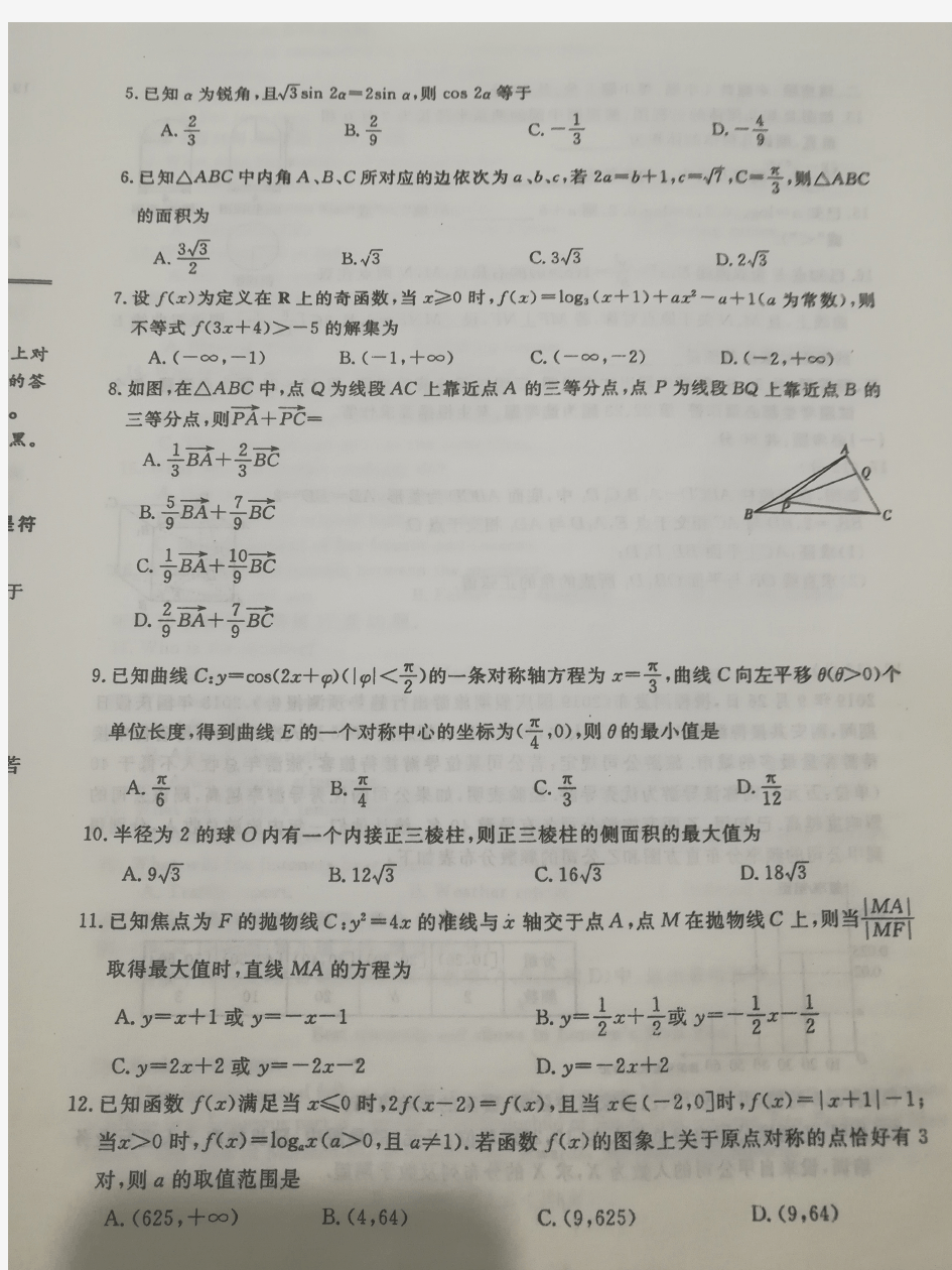2020届东北三省三校2017级高三三模考试数学(理)试卷及答案