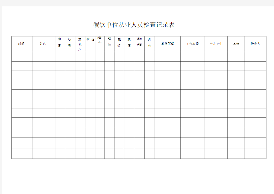 餐饮单位从业人员晨检记录表