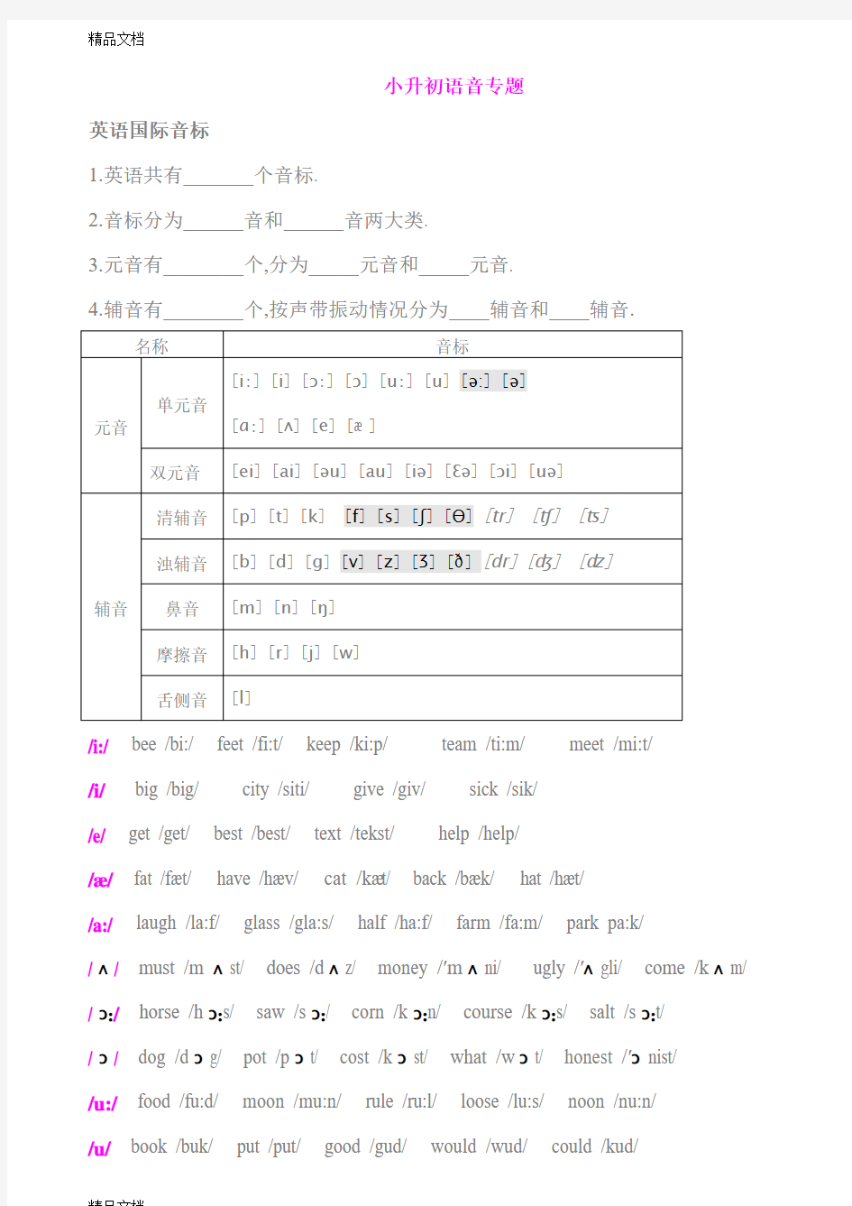 最新小升初英语语音专题