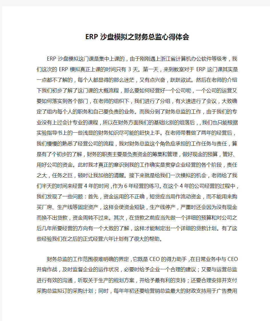 ERP沙盘模拟之财务总监心得体会