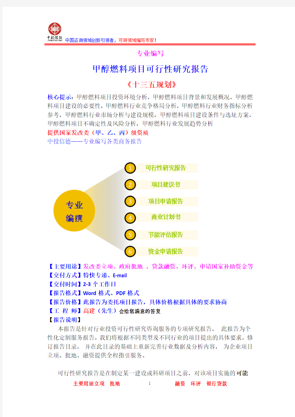 甲醇燃料项目可行性研究报告