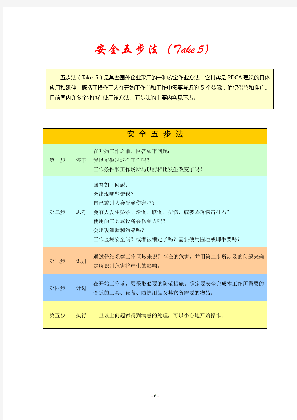 安全五步法