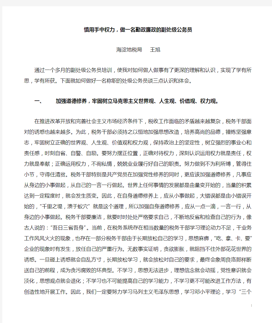 慎用手中权力,做一名勤政廉政廉政的副处级公务员