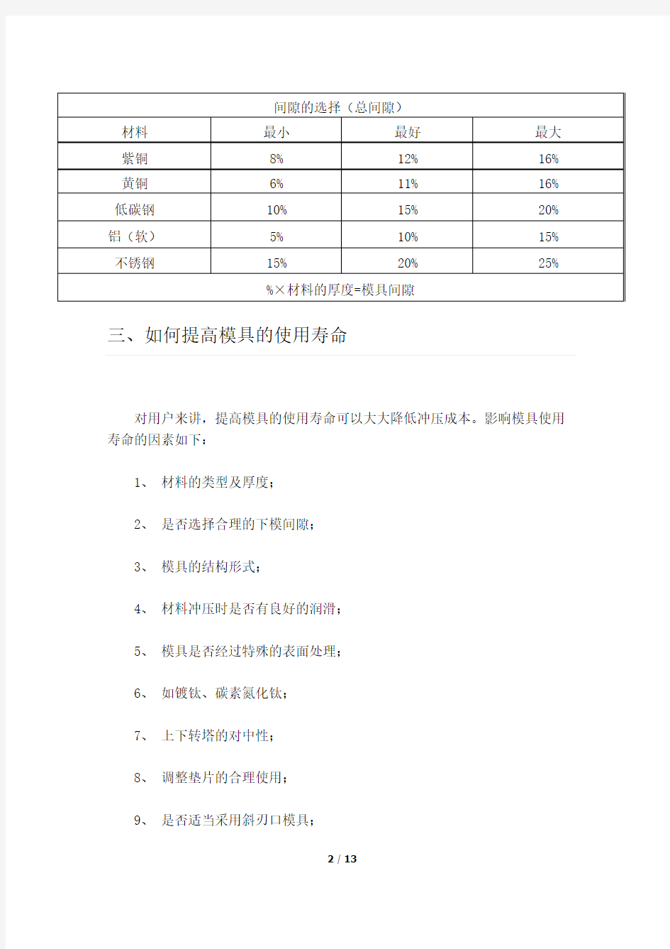 模具间隙问题