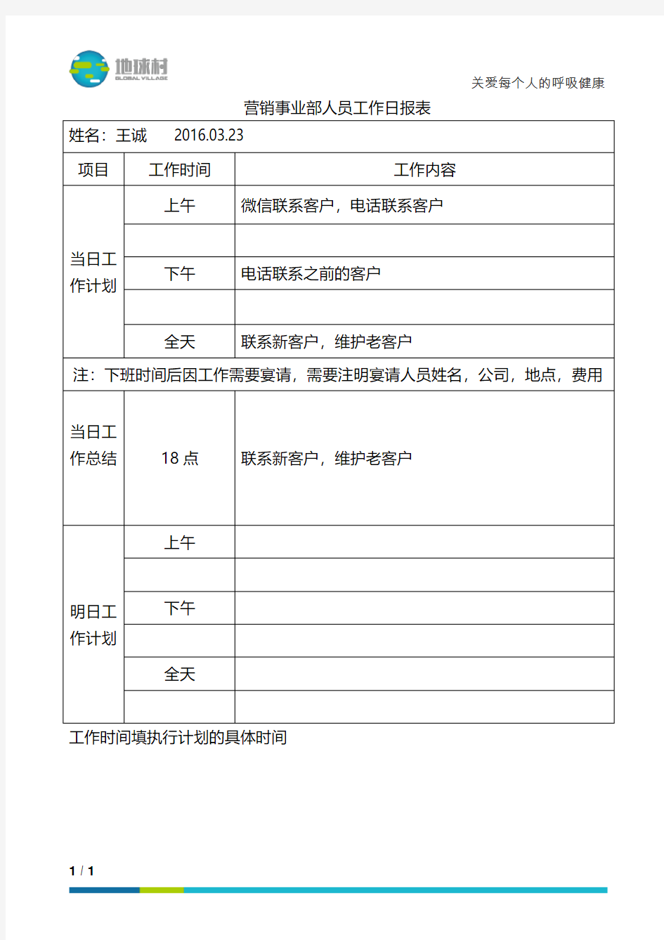 工作日报表模板(1)