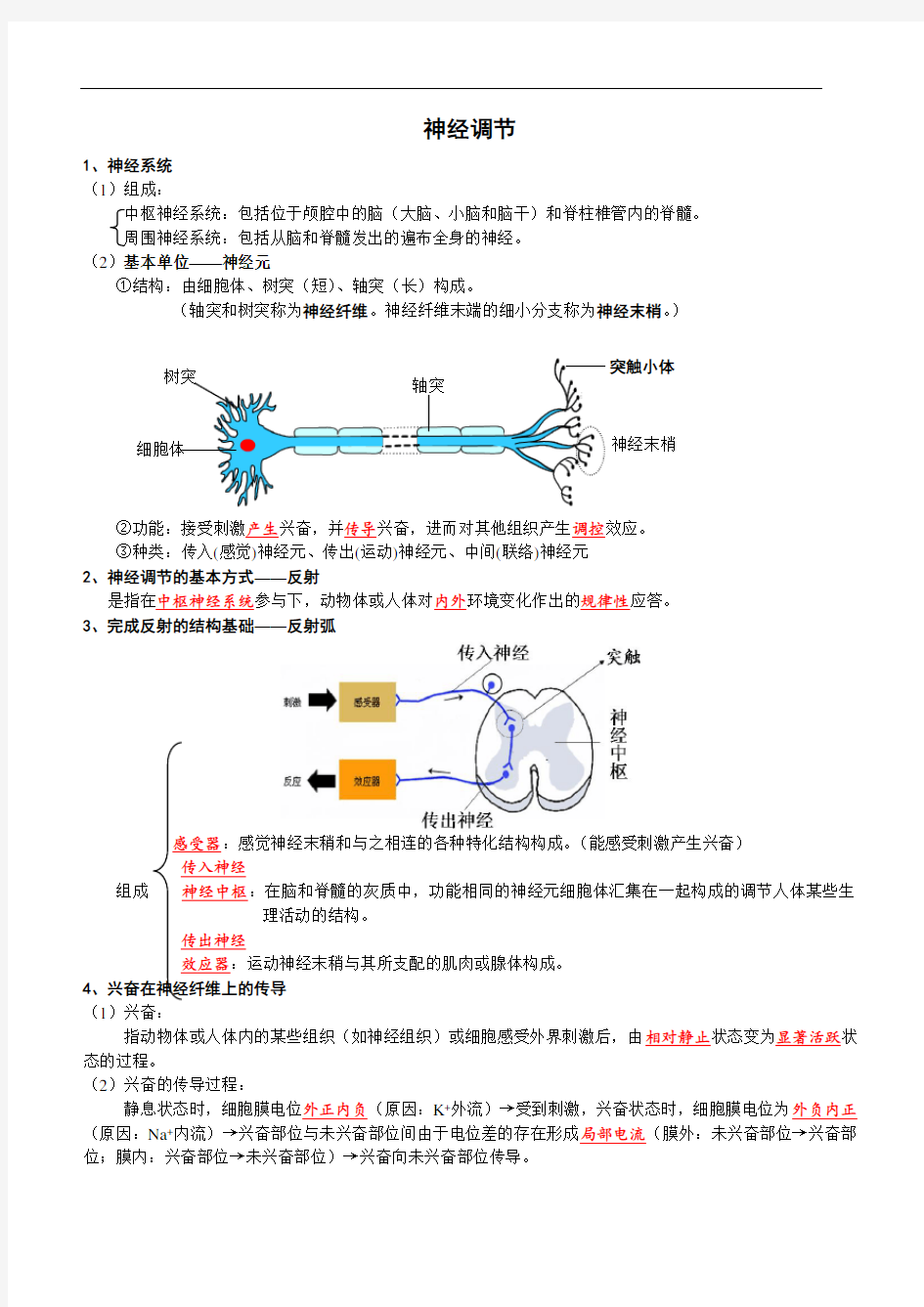 神经-体液-免疫调节,知识点+练习+答案