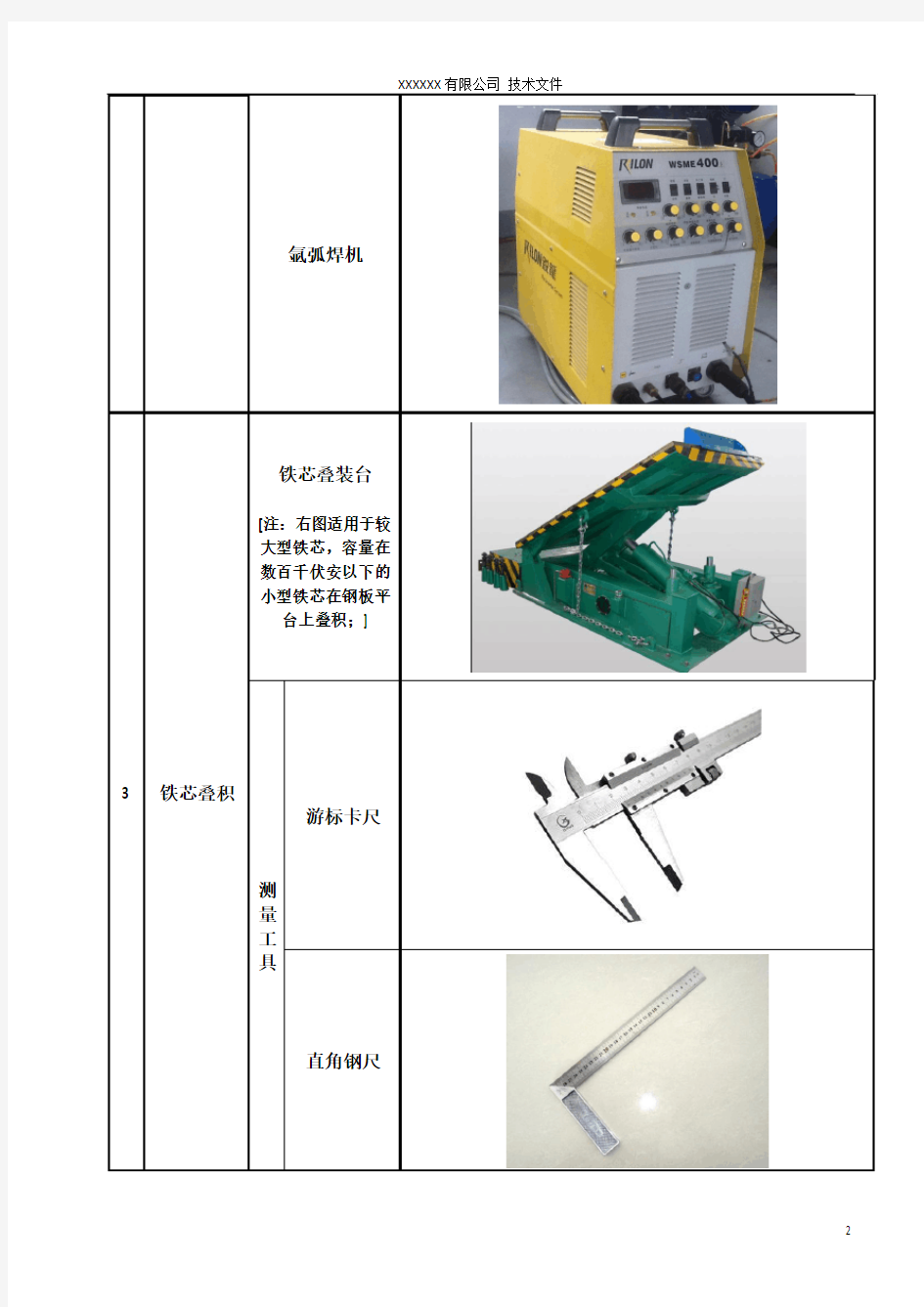 干式铁芯电抗器主要工装设备表(图)