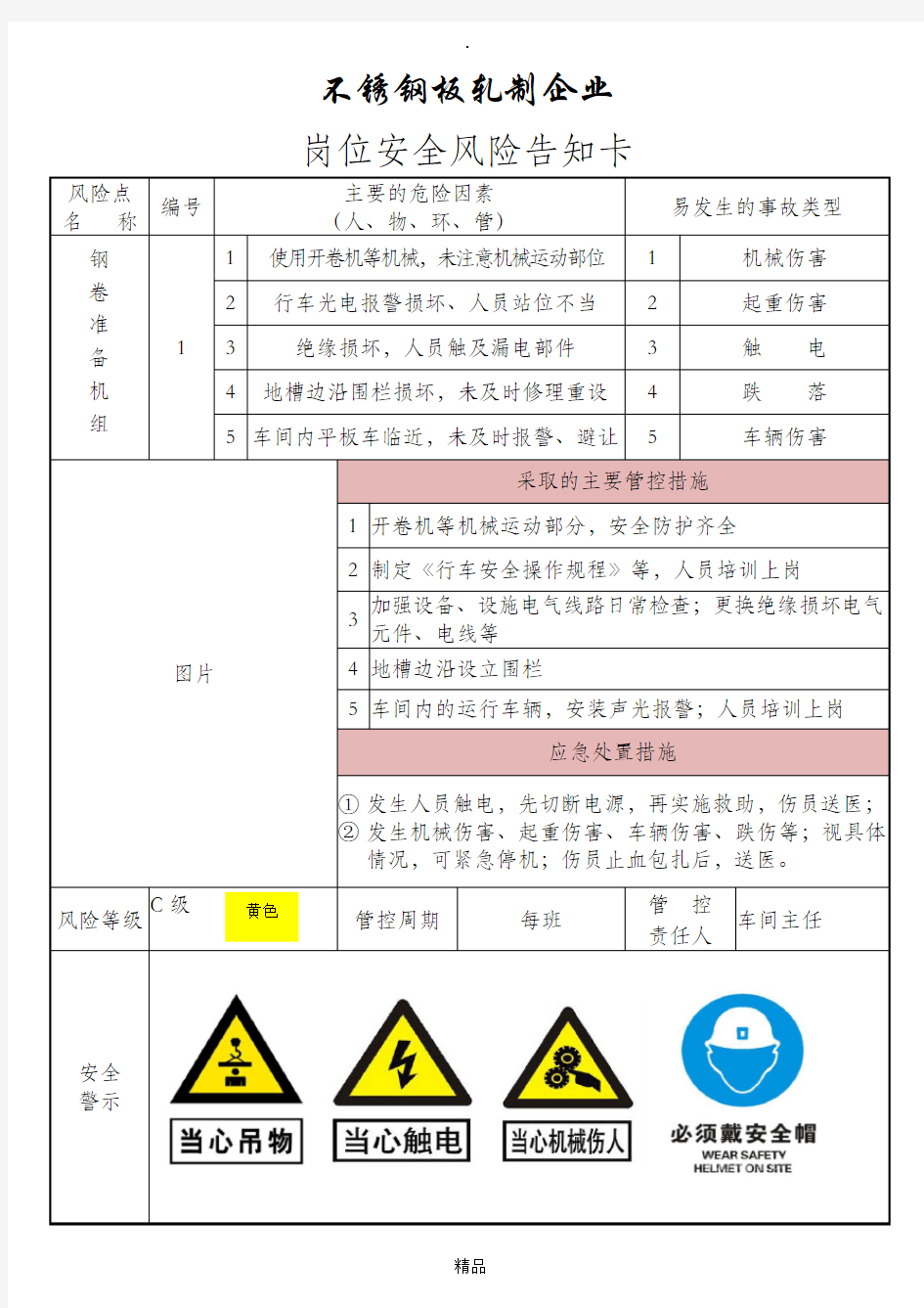 岗位风险告知卡