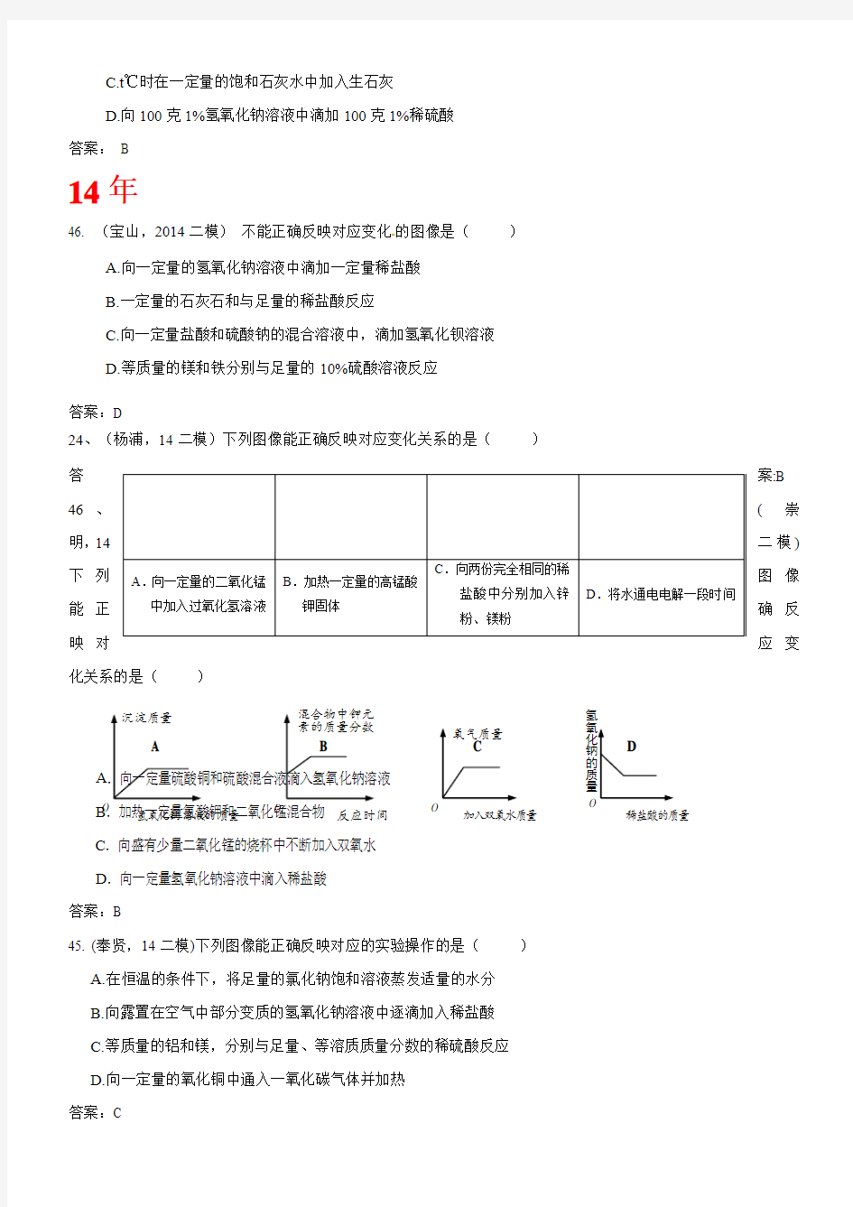 上海初三化学中考专题-图像问题