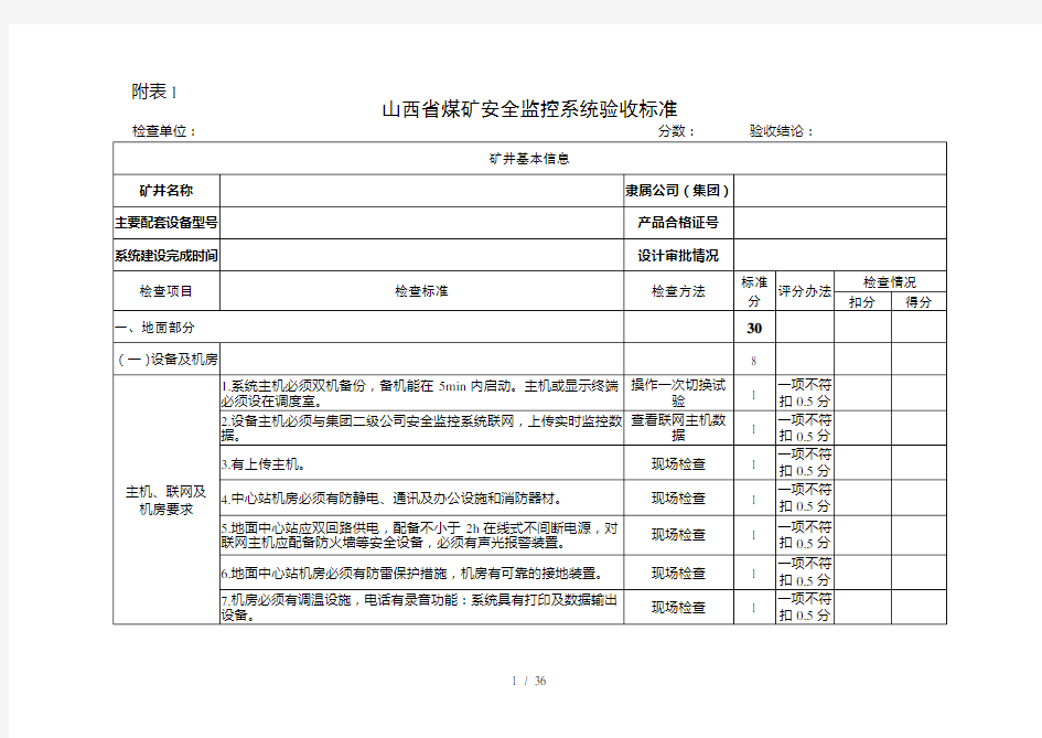 山西省煤矿六大系统验收标准