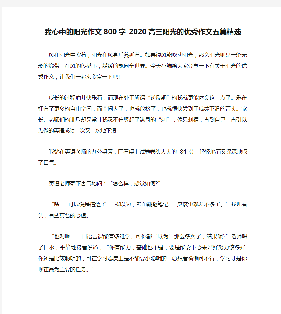 我心中的阳光作文800字_2020高三阳光的优秀作文五篇精选