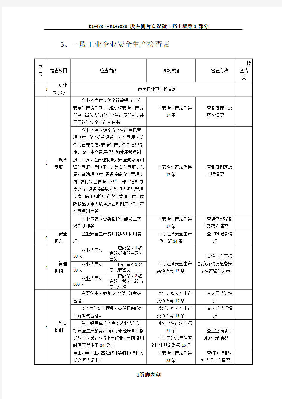 一般工业企业安全生产检查表.