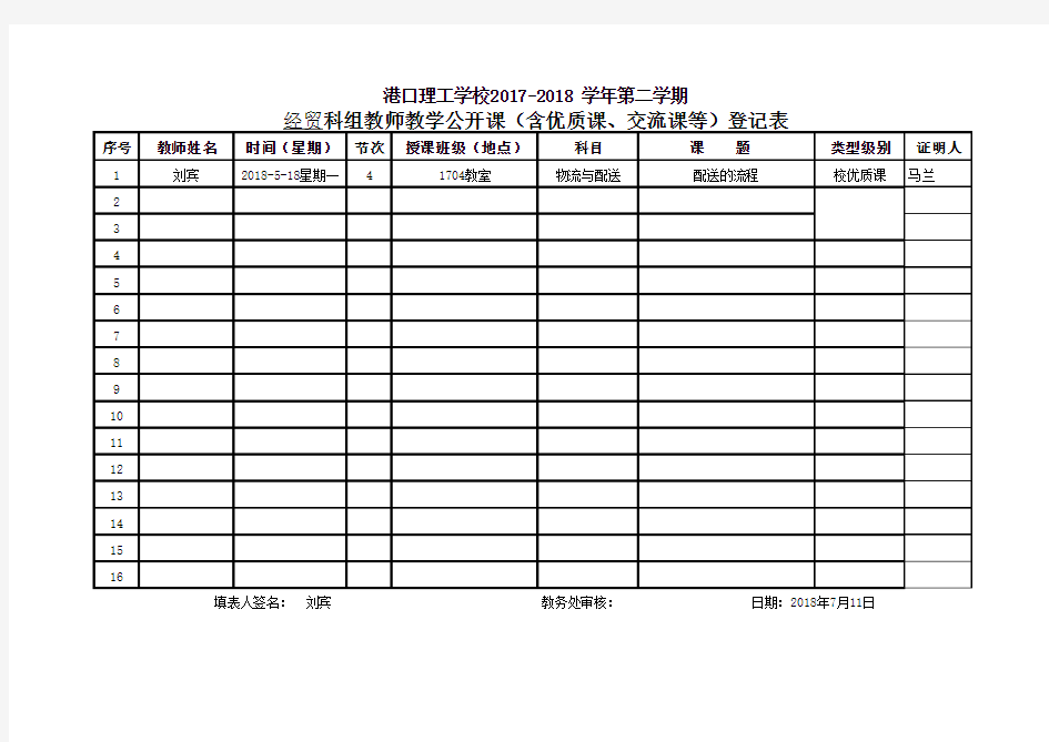 公开课统计表