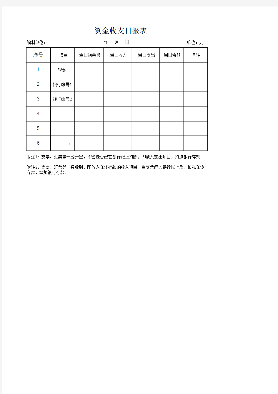 资金收支日报表-通用型财务表单模板