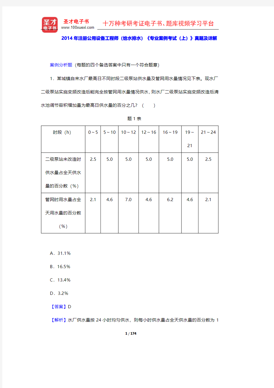 2012-2014年注册公用设备工程师(给水排水)《专业案例考试》真题及详解【圣才出品】