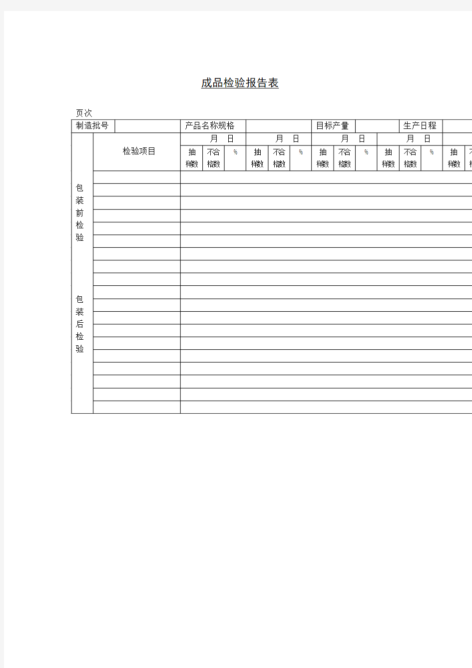 成品检验报告表表格模板格式