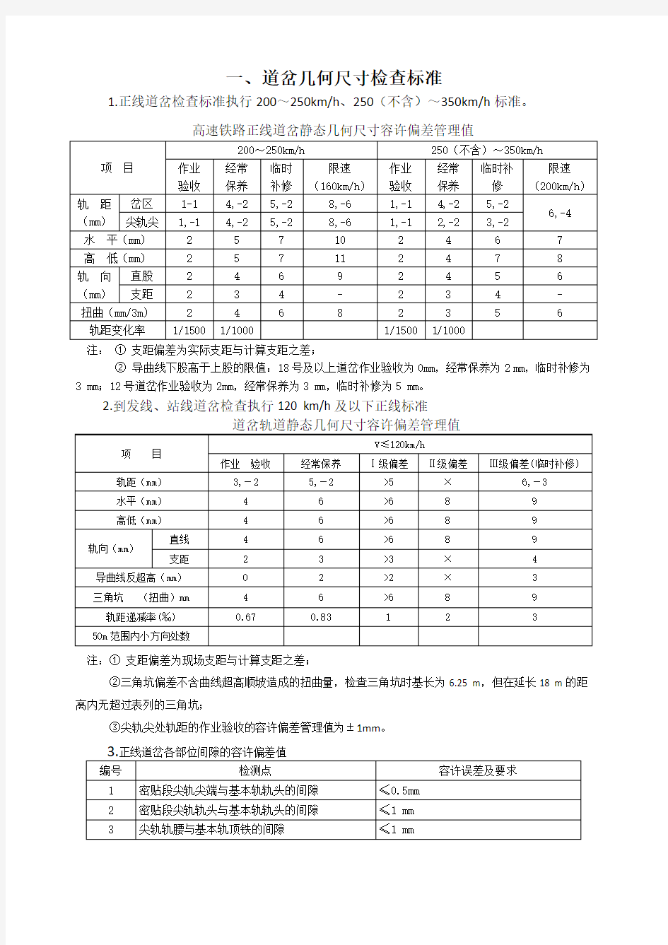 道岔检查项目及标准