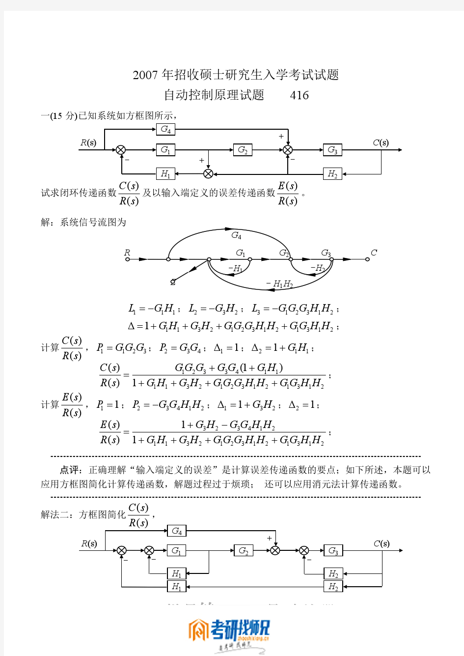 哈尔滨工程大学研究生入学考试自动控制原理200真题