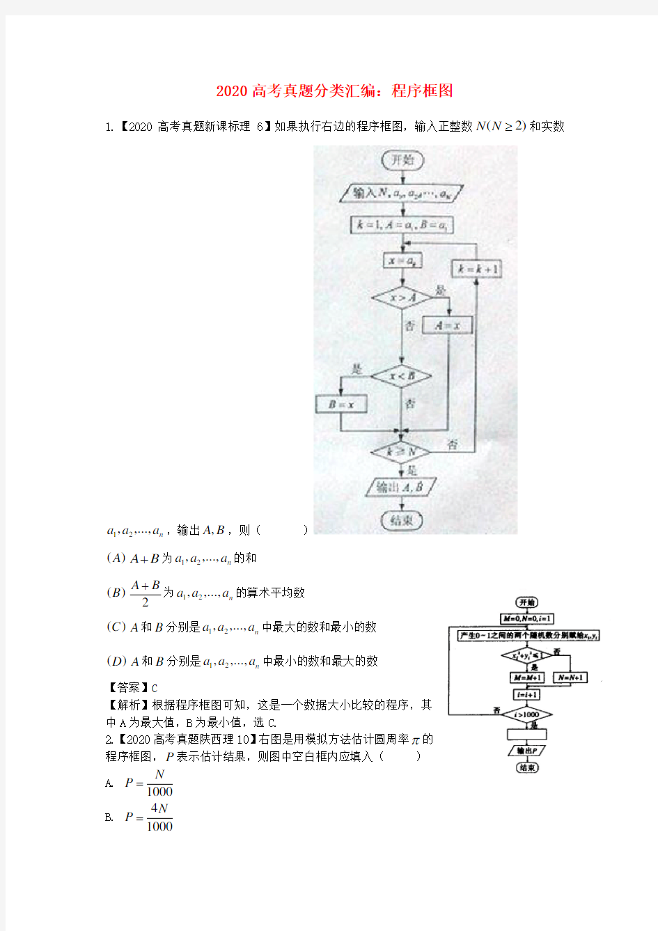 2020年高考数学真题汇编15 程序框图 理( 解析版)