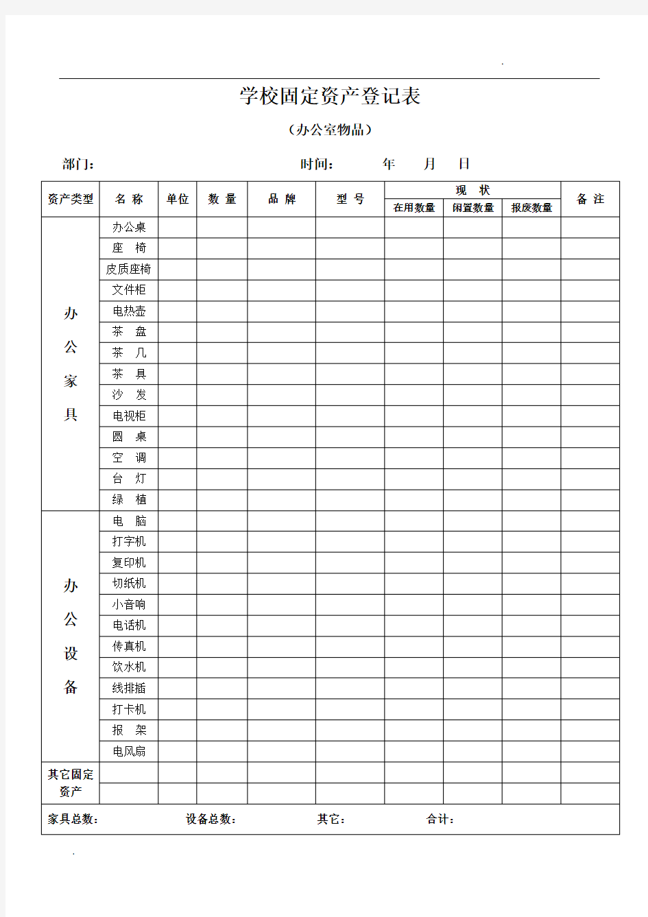 学校固定资产登记表