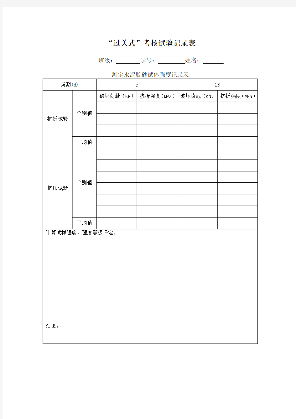 水泥胶砂强度测定试验记录表.