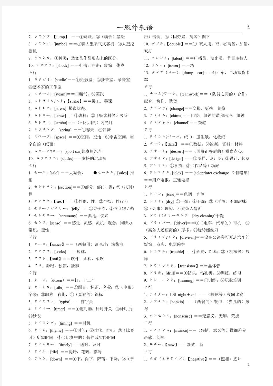 N1日语一级外来语副词整理