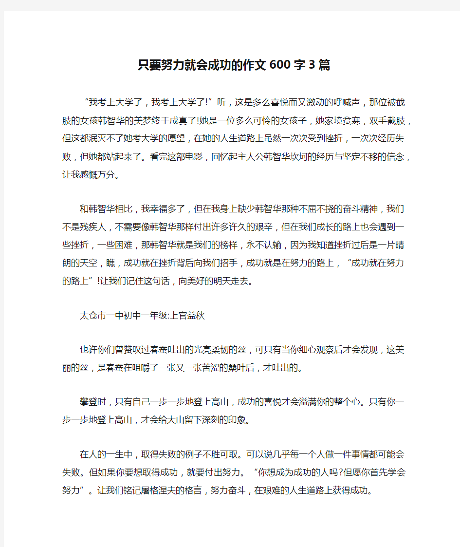 只要努力就会成功的作文600字3篇