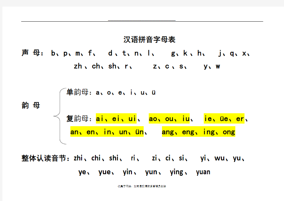 最新汉语拼音字母表(打印版)